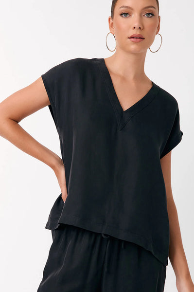 Karina Cupro V Neck Top - Black