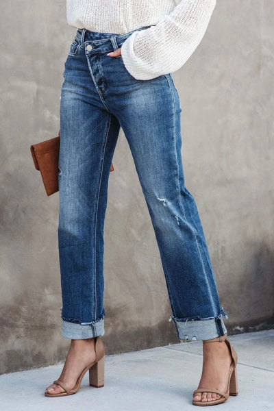 Zita Asymmetrical Fly Jeans - Mid Blue