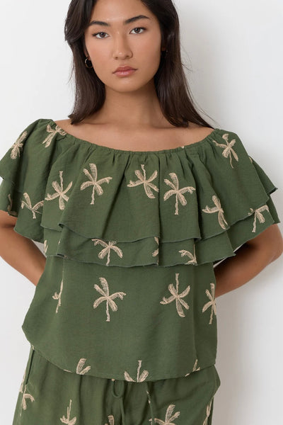Kalani Embroidered Palm Top - Green