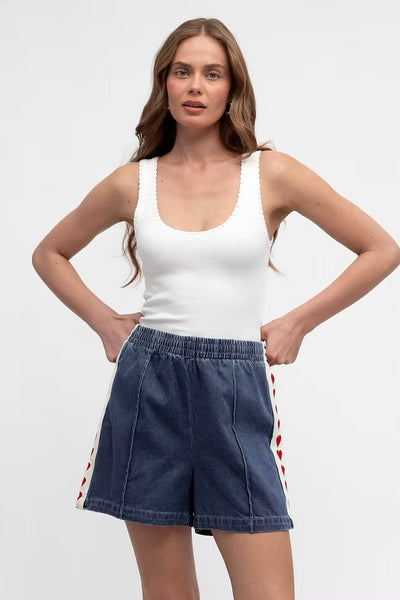 Candice Denim Short - Denim Red Heart