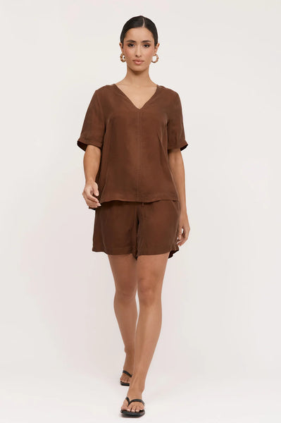 April Cupro Drawstring Short - Chocolate