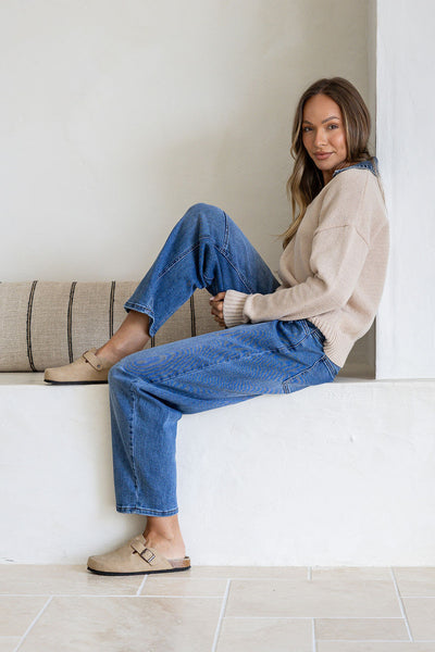 Suzanna Denim Collar Knit - Beige