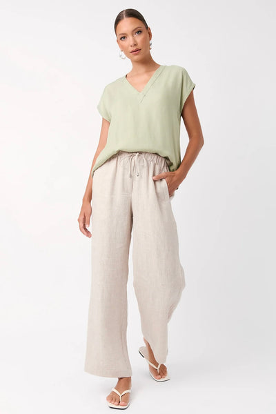 Karina Cupro V Neck Top - Sage Green