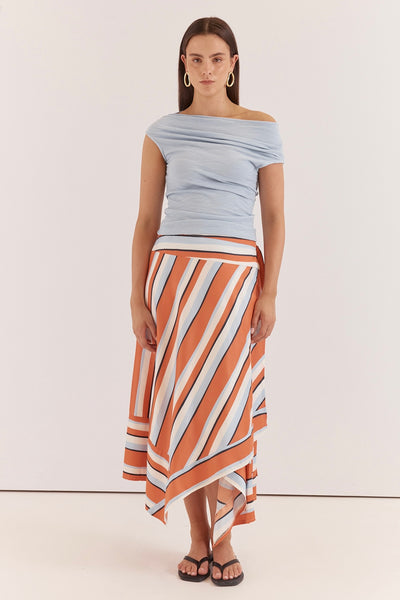 Maribel Asym Wrap Skirt - Multi Stripe Print