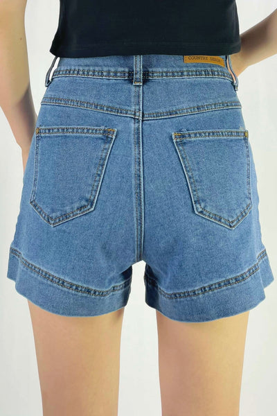 Zoey Front Seam Denim Shorts - Light Mid