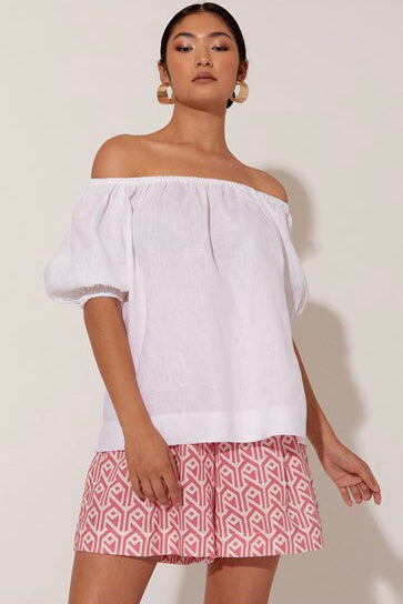 Genevieve Linen Off The Shoulder Top - White