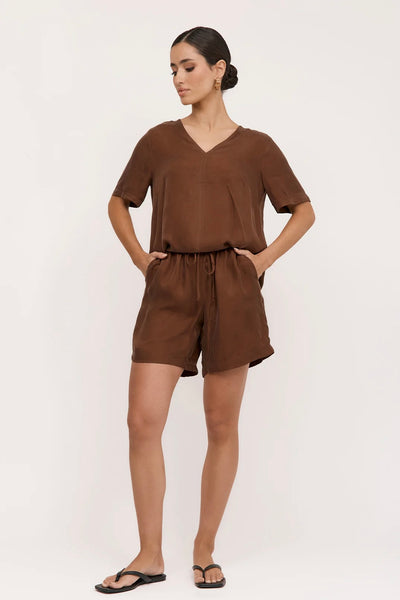 April Cupro Drawstring Short - Chocolate