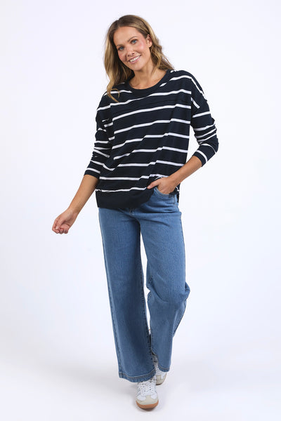 Jayne Stripe Throw On Top - Navy/White Stripe