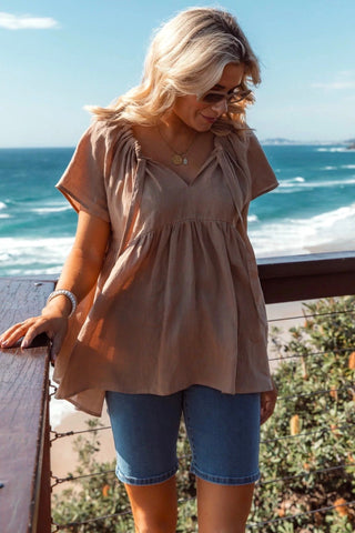 Ayla Linen Top - Tan