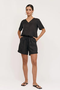 April Cupro Drawstring Short - Black