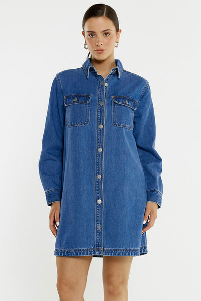 Aveline Denim Shirt Dress - Classic Blue