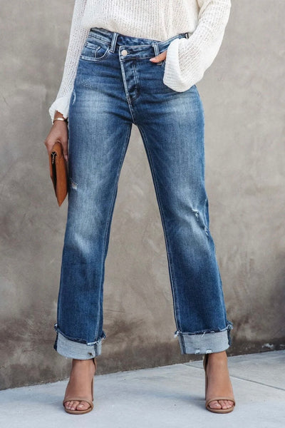 Zita Asymmetrical Fly Jeans - Mid Blue