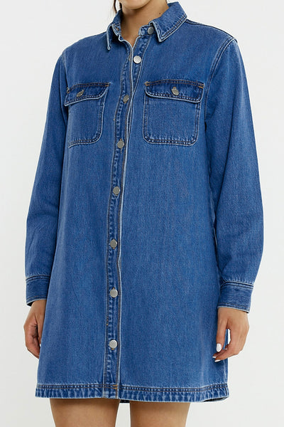 Aveline Denim Shirt Dress - Classic Blue