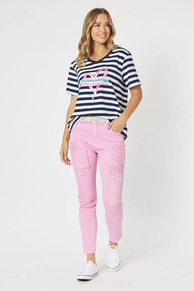 Taylor Patch Jeans - Flamingo