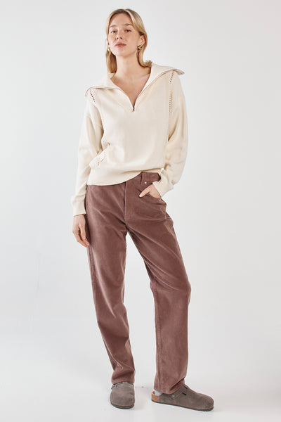 Esti Pointelle Zip Up Knit - Cream