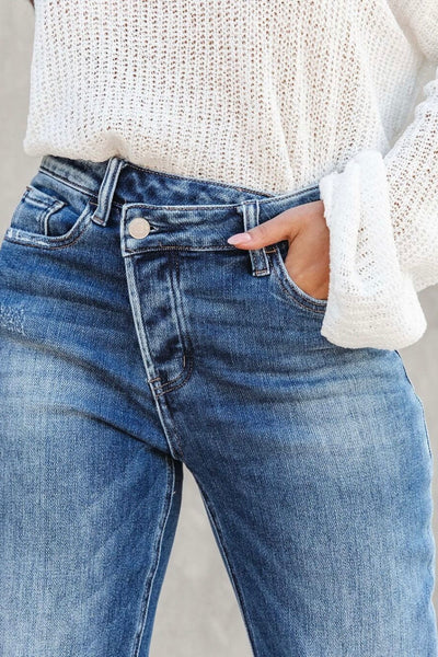 Zita Asymmetrical Fly Jeans - Mid Blue