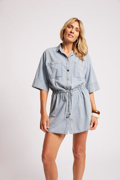 Roam Tie Shirt Dress - Denim