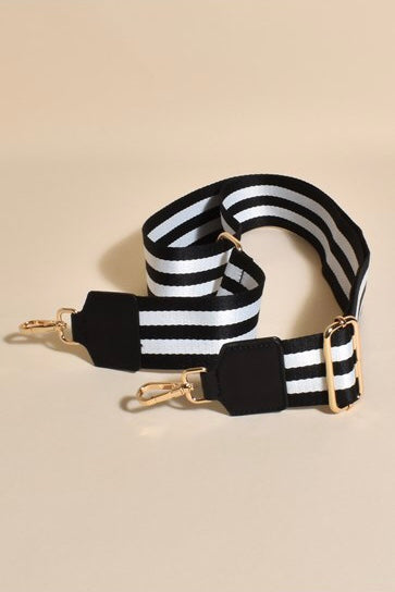 ~ Jazmin Webbing Bag Strap - Black/White Stripe