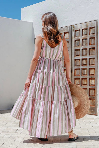 Isla Maxi Dress - Pink/Khaki Stripe