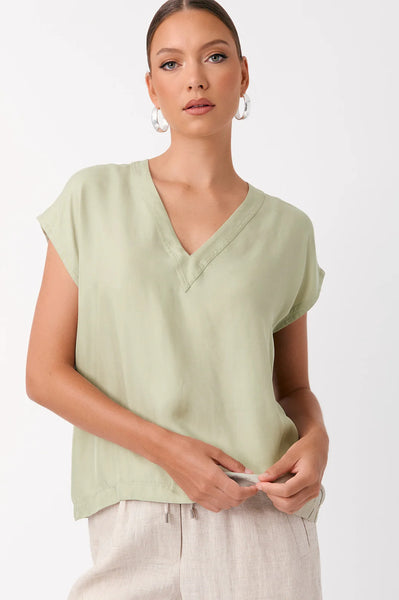 Karina Cupro V Neck Top - Sage Green