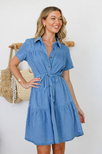 Ally Chambray Dress - Mid Blue