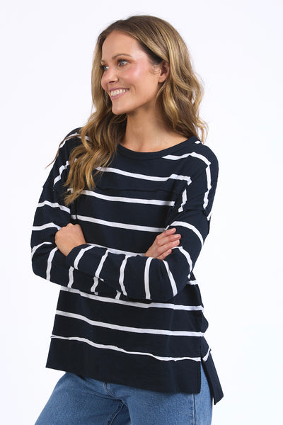 Jayne Stripe Throw On Top - Navy/White Stripe