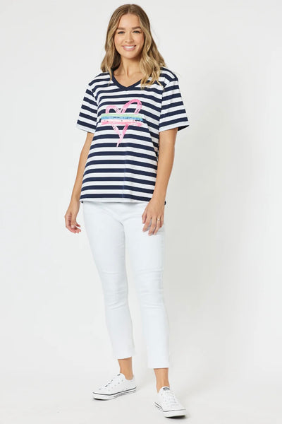 Heart Stripe Tee - Navy/White