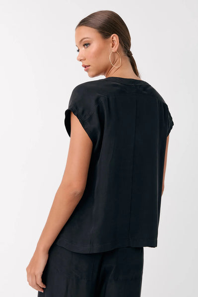 Karina Cupro V Neck Top - Black