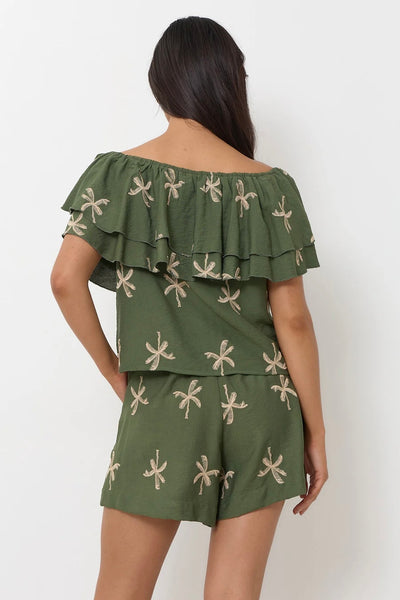Kalani Embroidered Palm Top - Green