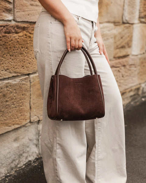 ~ LOUENHIDE Steffie Suedette Mini Tote Bag - Chocolate