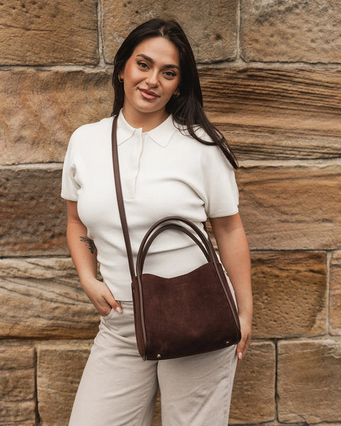 ~ LOUENHIDE Steffie Suedette Mini Tote Bag - Chocolate