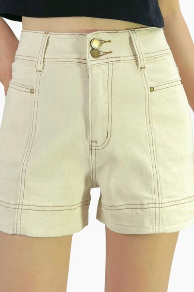 Zoey Front Seam Denim Shorts - Sand