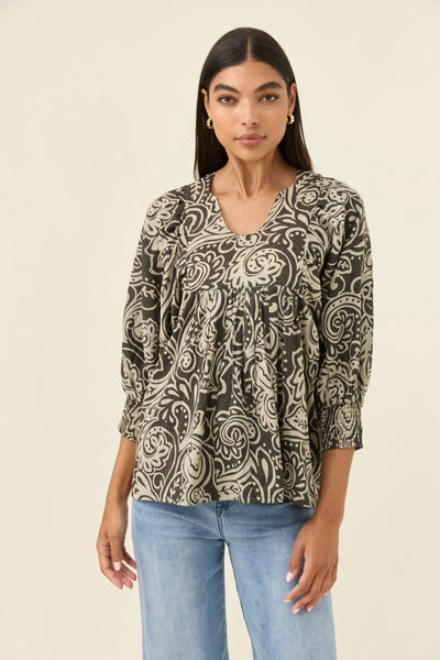 Wilma Top - Stone Paisley