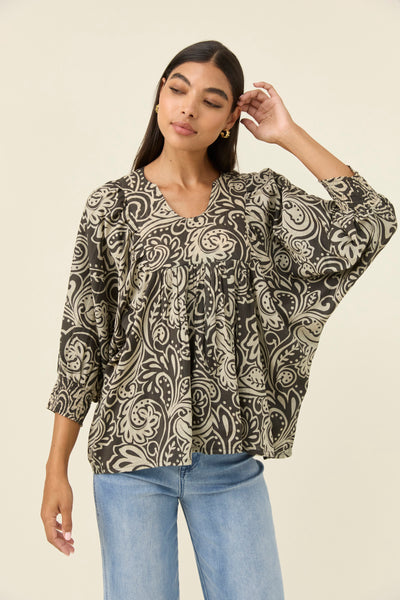 Wilma Top - Stone Paisley