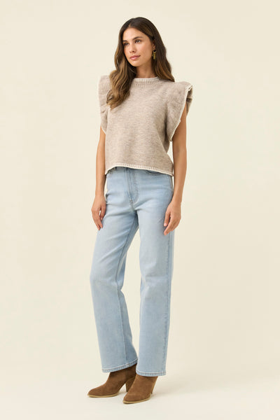 Athena Frill Knit Top - Stone