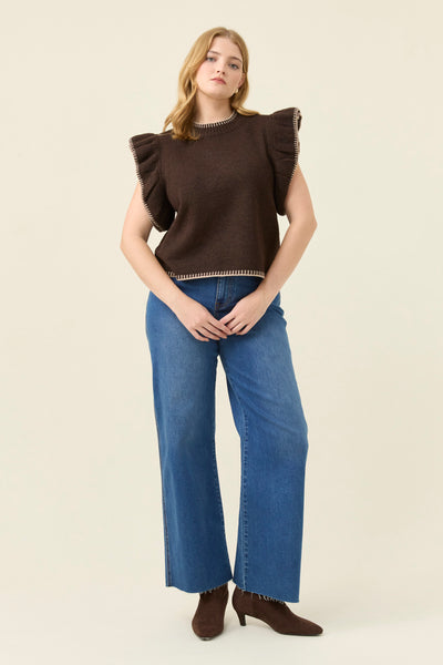 Athena Frill Knit Top - Chocolate