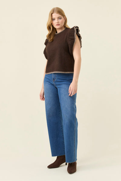 Athena Frill Knit Top - Chocolate