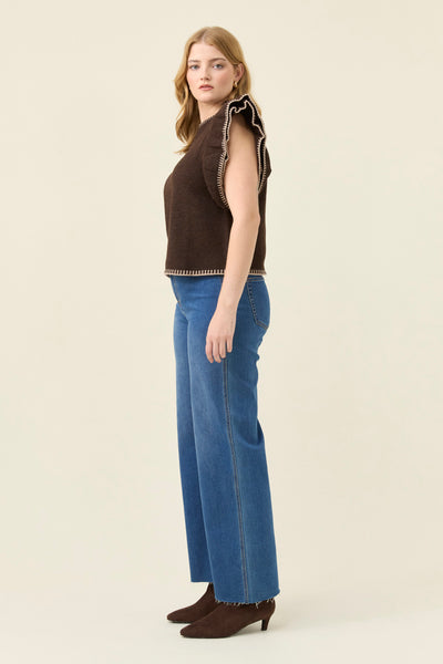 Athena Frill Knit Top - Chocolate
