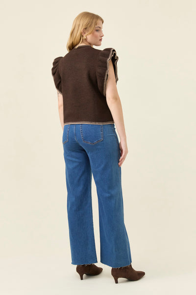 Athena Frill Knit Top - Chocolate