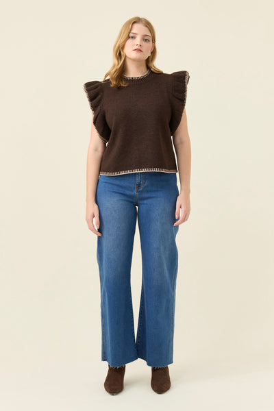 Athena Frill Knit Top - Chocolate