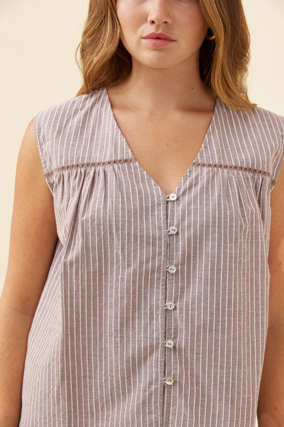 Lyndell Button Tank - Taupe