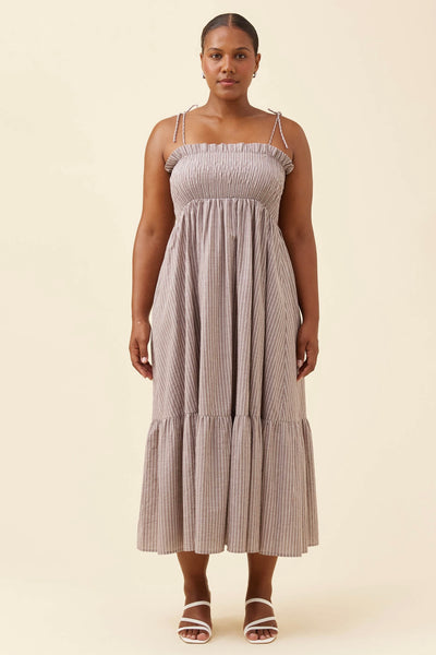Lyndell Shirred Maxi Dress - Taupe