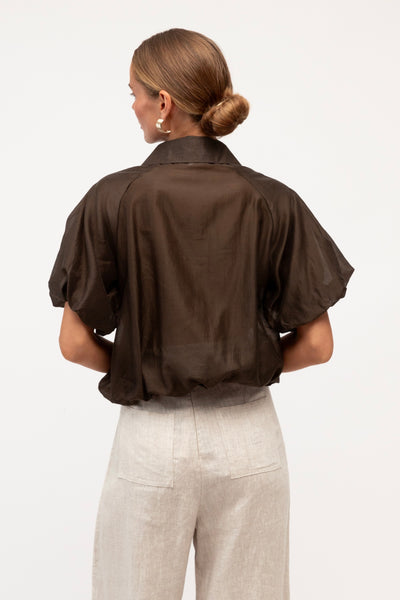 Addison Sheer Blouse - Chocolate