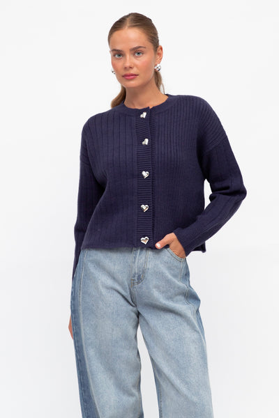 Ayana Knit Cropped Cardi - Navy