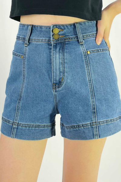 Zoey Front Seam Denim Shorts - Light Mid