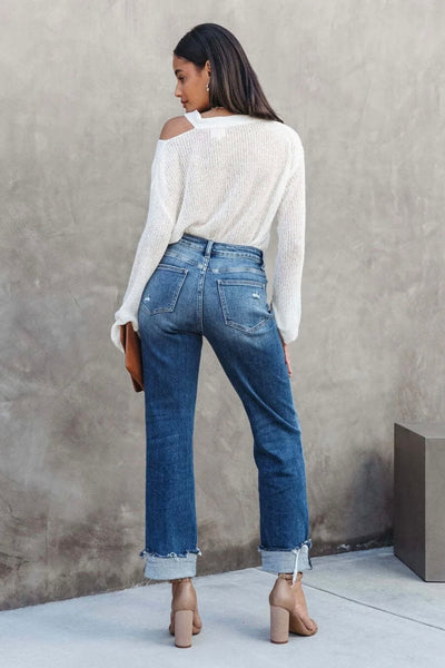 Zita Asymmetrical Fly Jeans - Mid Blue
