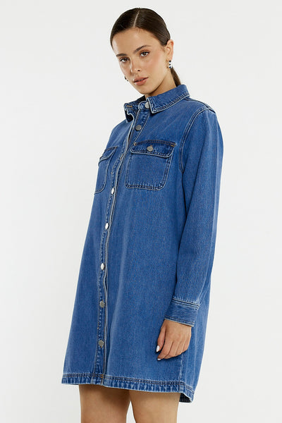 Aveline Denim Shirt Dress - Classic Blue