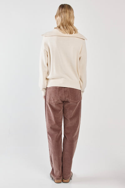 Esti Pointelle Zip Up Knit - Cream
