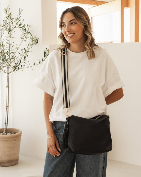 ~ LOUENHIDE Daisy Stripe Crossbody Bag - Black