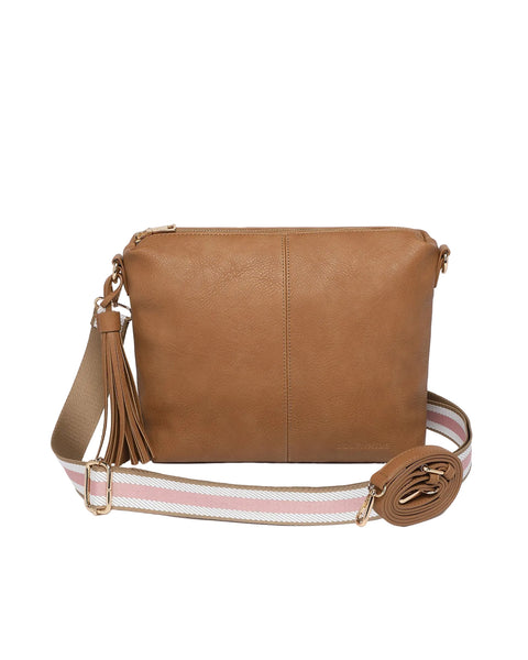 ~ LOUENHIDE Daisy Stripe Crossbody Bag - Camel